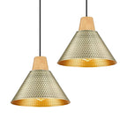 10  Gold Pendant Lights, Hammered Metal Shade - 2 Pack