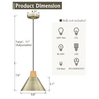10  Gold Pendant Lights, Hammered Metal Shade - 2 Pack