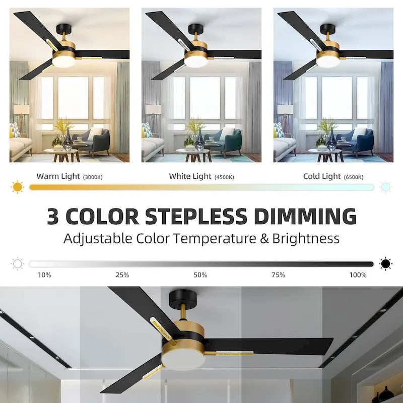 Moasis 3 Blades 60  Ceiling Fan with Lights and Remote Control,Crystal Rod Design and Memory Function