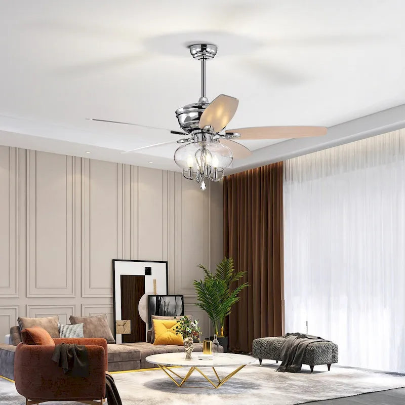 52  Crystal Chandelier Fan with Remote, Classic, Glam, Traditional, Chrome
