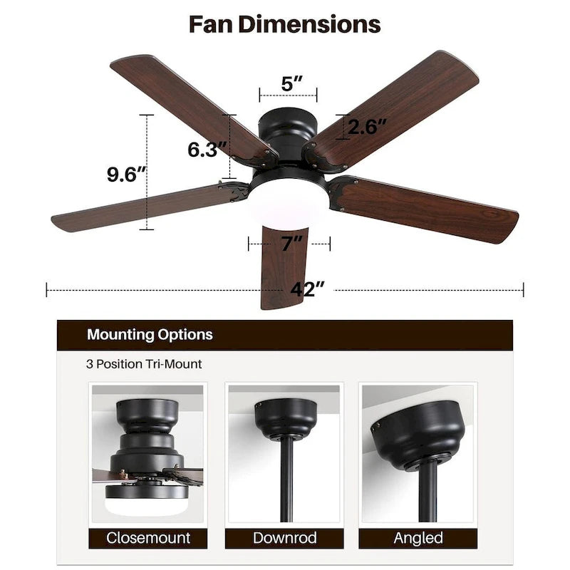42  Farmhouse Reversible Ceiling Fan with LED Light and Remote Control