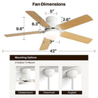 42  Farmhouse Reversible Ceiling Fan with LED Light and Remote Control