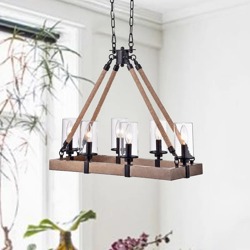 Lapont 6 - Light Linear Pendant with Rope Accents