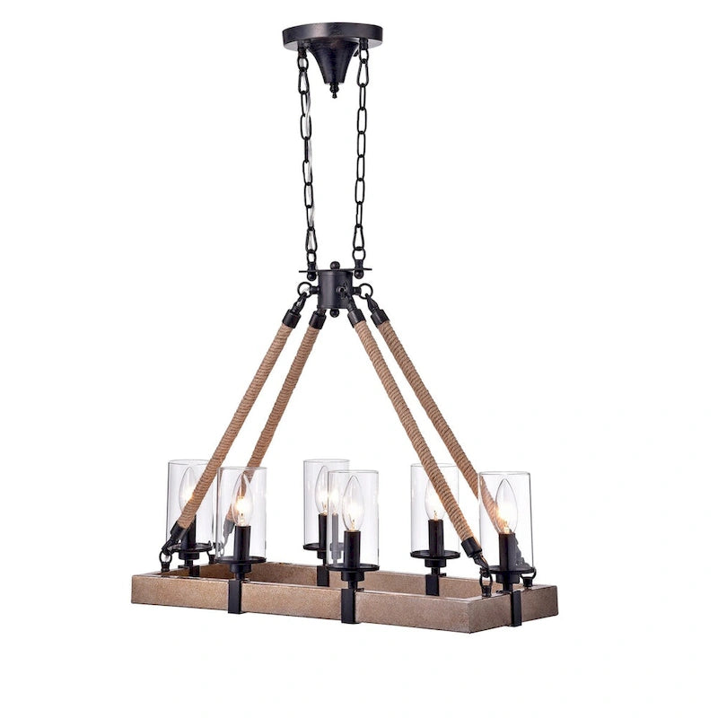 Lapont 6 - Light Linear Pendant with Rope Accents