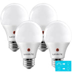 Luxrite A19 LED Dusk to Dawn Light Bulbs Lighting Enclosed Fixture Rated 800lm Damp Rated E26 4 Pack