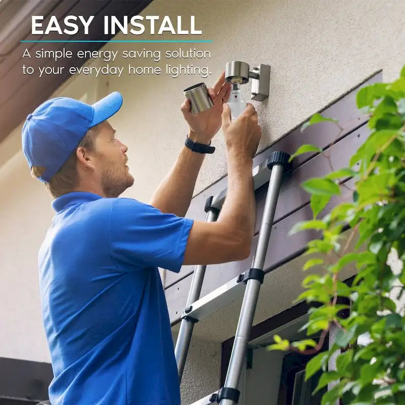 Luxrite A19 LED Dusk to Dawn Light Bulbs Lighting Enclosed Fixture Rated 800lm Damp Rated E26 4 Pack