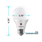 Luxrite A19 LED Dusk to Dawn Light Bulbs Lighting Enclosed Fixture Rated 800lm Damp Rated E26 4 Pack
