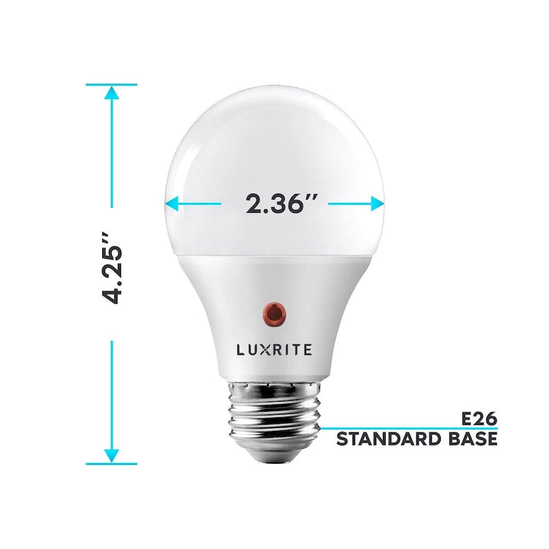 Luxrite A19 LED Dusk to Dawn Light Bulbs Lighting Enclosed Fixture Rated 800lm Damp Rated E26 4 Pack
