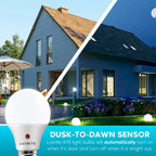 Luxrite A19 LED Dusk to Dawn Light Bulbs Lighting Enclosed Fixture Rated 800lm Damp Rated E26 4 Pack