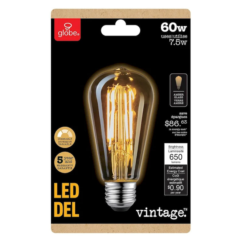 60W Equivalent(2150K) Vintage Edison ST19 Dimmable LED Bulb,4-Pk - Amber