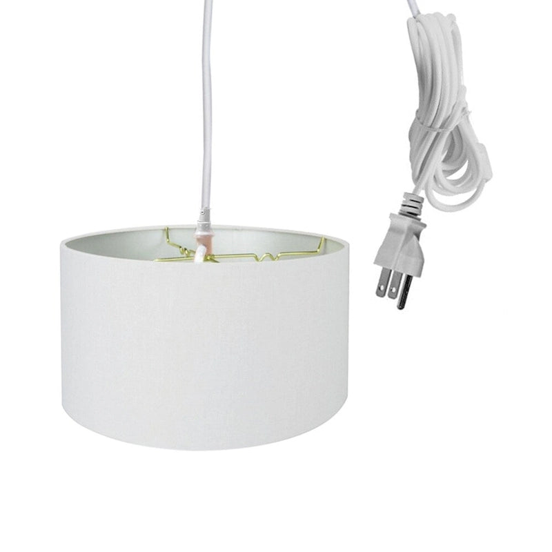 1 Light Swag Plug-In Pendant 18 w White Linen Shade, 17' White Cord