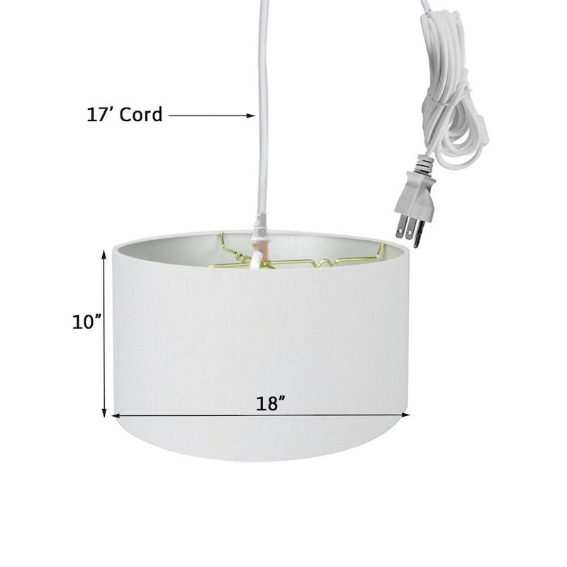 1 Light Swag Plug-In Pendant 18 w White Linen Shade, 17' White Cord