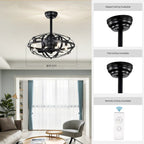 18  Industrial Ceiling Fan Light Kit for Living Room Bedroom Kitchen and Bladeless Caged Ceiling Fan with Lights - 18 Inches