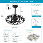 18  Industrial Ceiling Fan Light Kit for Living Room Bedroom Kitchen and Bladeless Caged Ceiling Fan with Lights - 18 Inches