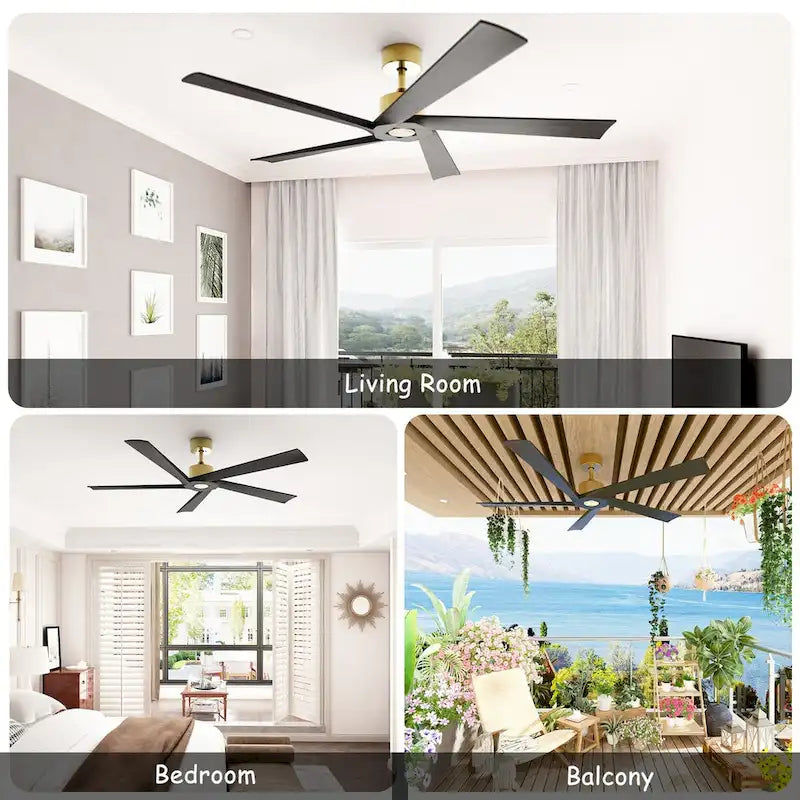 64-Inch Indoor Ceiling Fan with Wood Blades and Reversible DC Motor