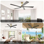 64-Inch Indoor Ceiling Fan with Wood Blades and Reversible DC Motor
