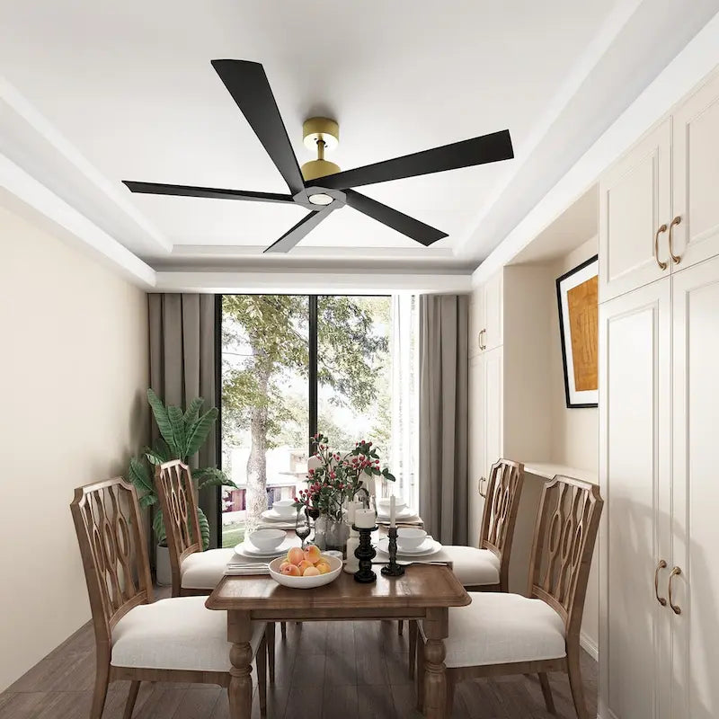 64-Inch Indoor Ceiling Fan with Wood Blades and Reversible DC Motor