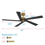 64-Inch Indoor Ceiling Fan with Wood Blades and Reversible DC Motor