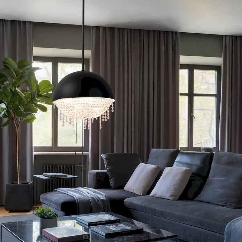 ExBrite Black Hardware Crystal Chandelier, Height Adjustable