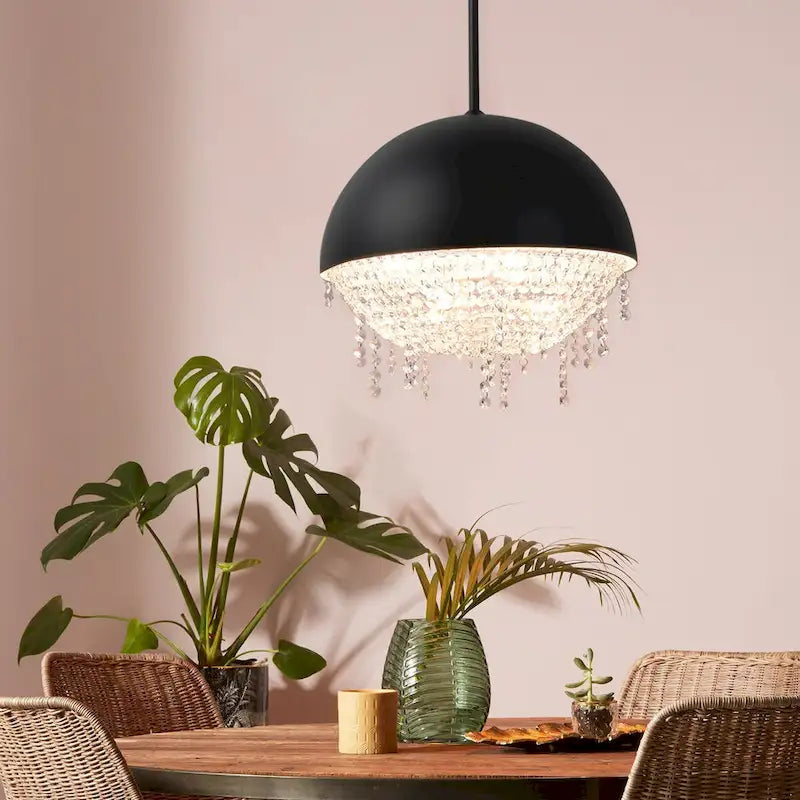 ExBrite Black Hardware Crystal Chandelier, Height Adjustable