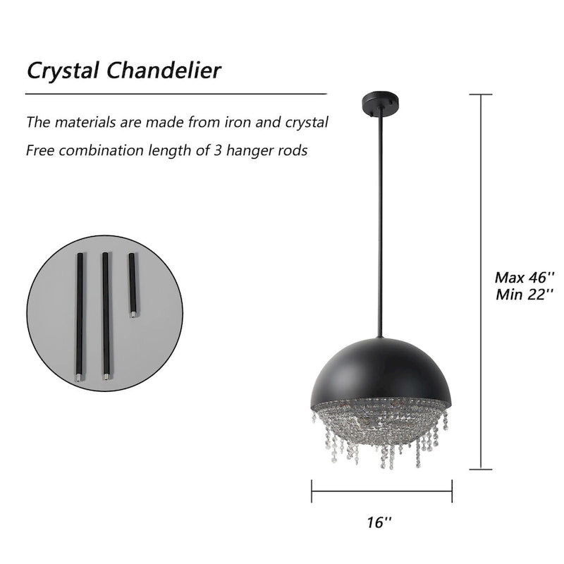 ExBrite Black Hardware Crystal Chandelier, Height Adjustable
