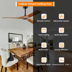 52  Ceiling Fan with Remote Control No Lights,Modern Reversible DC Motor Indoor 3 Blades