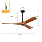 52  Ceiling Fan with Remote Control No Lights,Modern Reversible DC Motor Indoor 3 Blades
