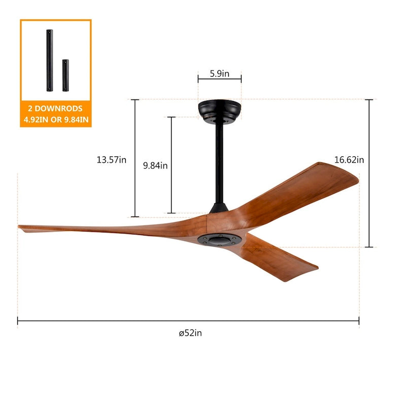 52  Ceiling Fan with Remote Control No Lights,Modern Reversible DC Motor Indoor 3 Blades