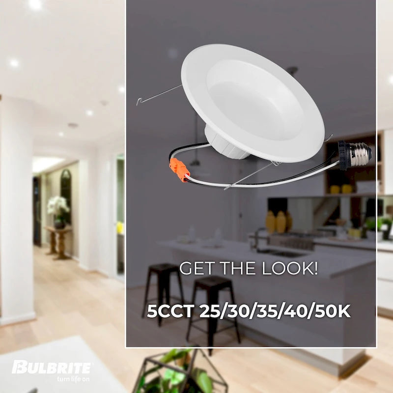 Bulbrite Pack of (4) 14 Watt Adjustable 5/6  Integrated LED Recessed Downlight with E26 Quick Connect Adapter, 5CCT