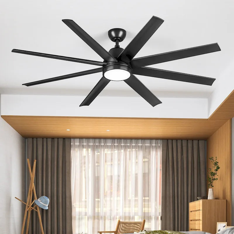 Moasis 8 Blade Ceiling Fan with Light and Remote 65 Inch Large Black Ceiling Fan - 65 