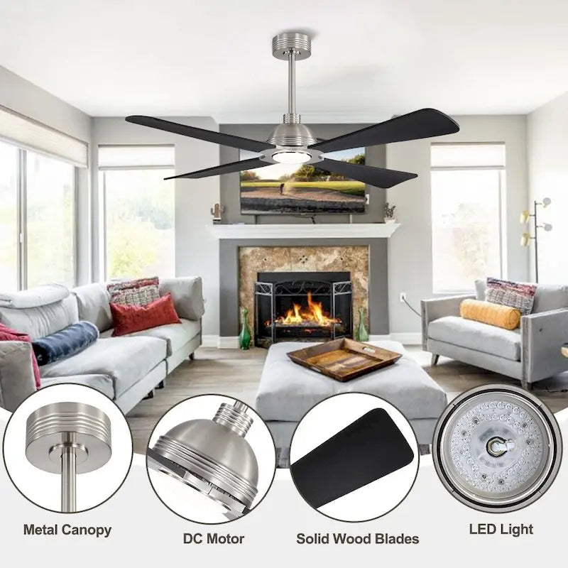 MLiAN 56  4 Blades Indoor LED Ceiling Fan with Remite Control - 56 inch