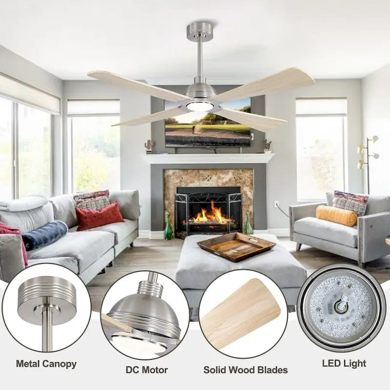 MLiAN 56  4 Blades Indoor LED Ceiling Fan with Remite Control - 56 inch