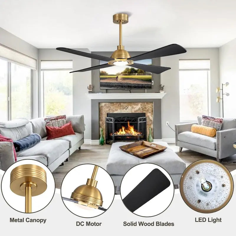 MLiAN 56  4 Blades Indoor LED Ceiling Fan with Remite Control - 56 inch