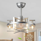 18  Industrial Metal Caged Ceiling Fan with Remote and Light Kit 6-speed Reverisble Chandelier - 17.7 Inch