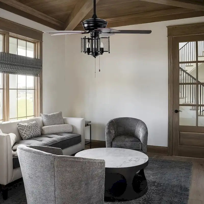 Oaks Aura 52in. Cage Ceiling Fans With Light, 6-speed Reversible Industrial Farmhouse Ceiling Fan Light With Hand Pull Chain