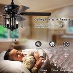 Oaks Aura 52in. Cage Ceiling Fans With Light, 6-speed Reversible Industrial Farmhouse Ceiling Fan Light With Hand Pull Chain