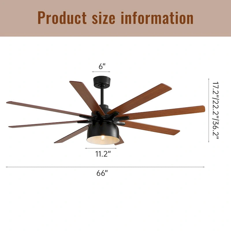 66 Inch Ceiling Fan With 6 Speed Wind 8 Dual Colors Blades Remote Control Reversible DC Motor With Light